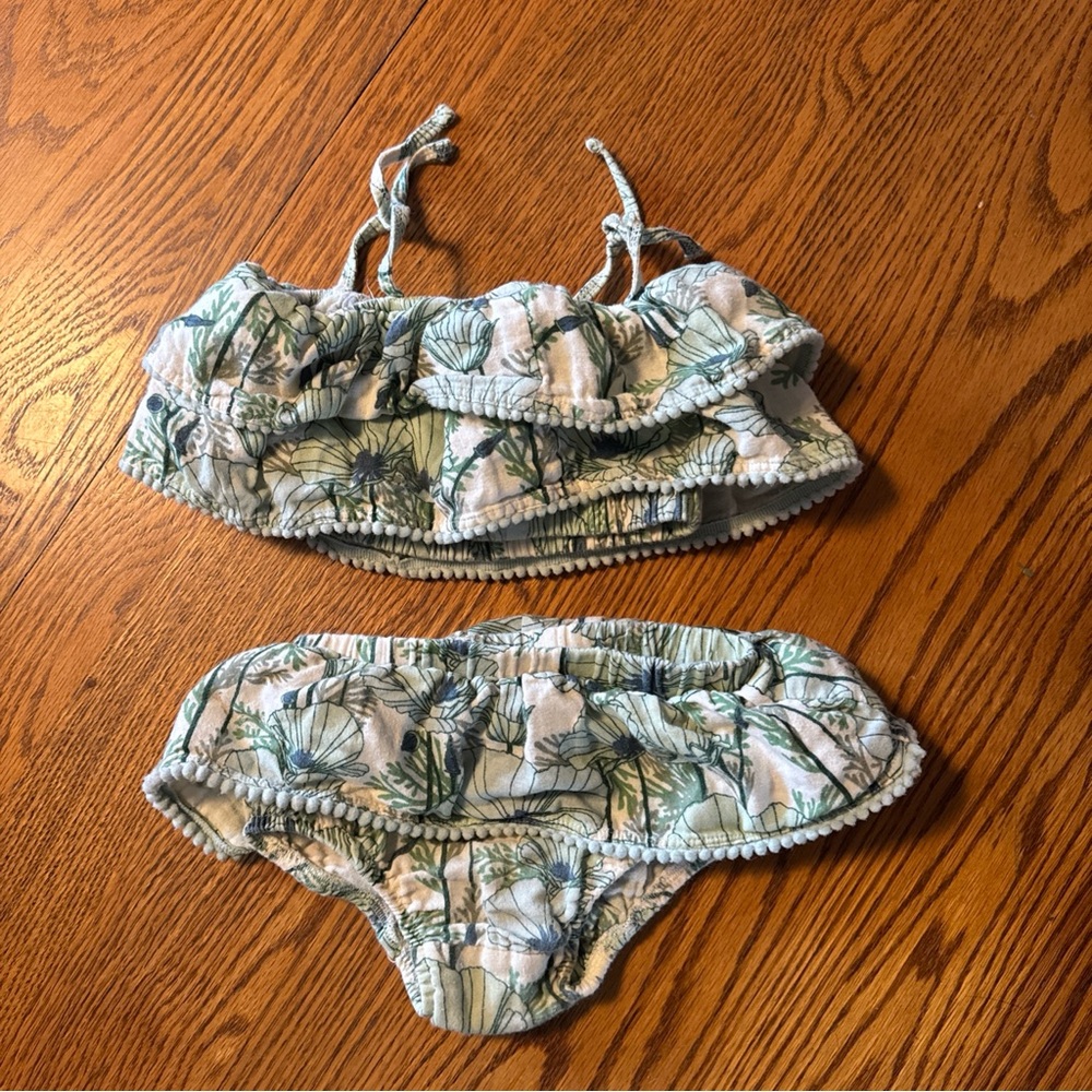 kate quinn Green Floral Ruffle Two-Piece Underwear Set